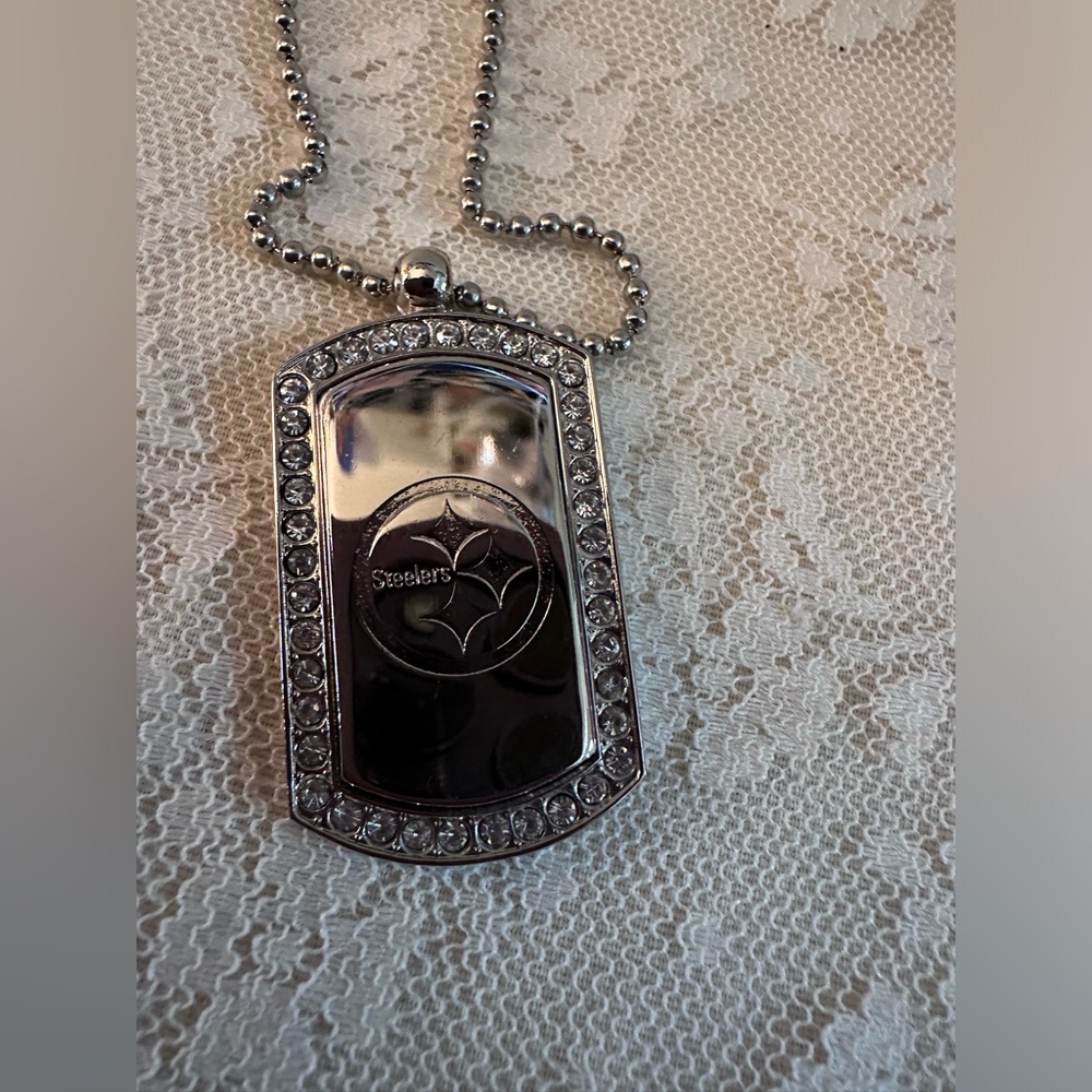 Aminco Silver Toned Pittsburg Steelers Dog Tag Necklace
